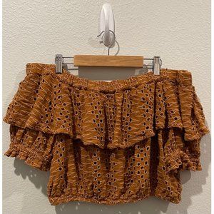 FREE PEOPLE Eyelet Off Shoulder Brown Crop Top